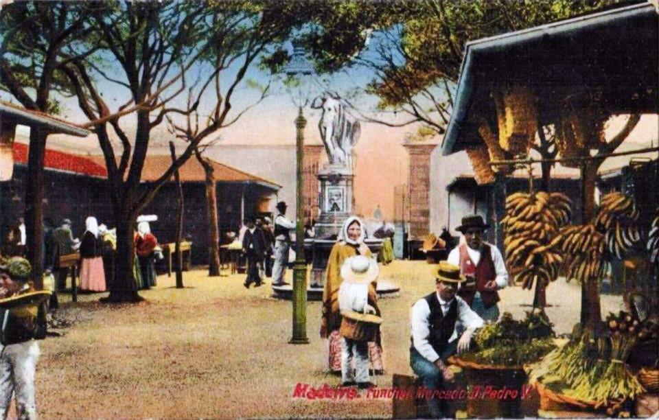 Mercado D. Pedro V in Funchal around 1910 with bananas and wicker baskets